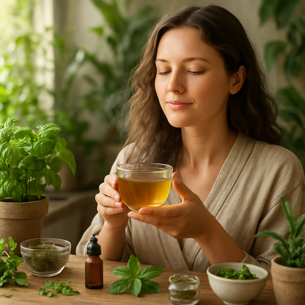 Woman enjoying herbal tea wellness ritual